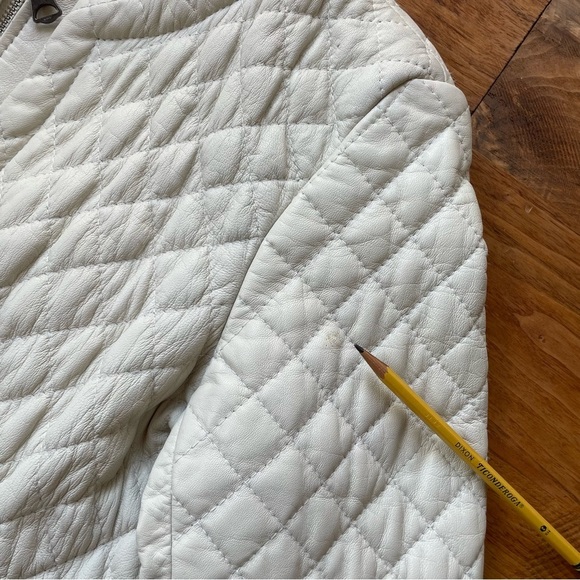 Marc New York Andrew Marc Quilted White Leather Lady Moto Jacket size L - Picture 12 of 16